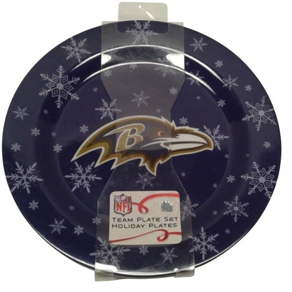NFL Baltimore Ravens Team Logo Holiday Plastic Plate Set of 4 Melamine Ware NEW - Picture 1 of 6